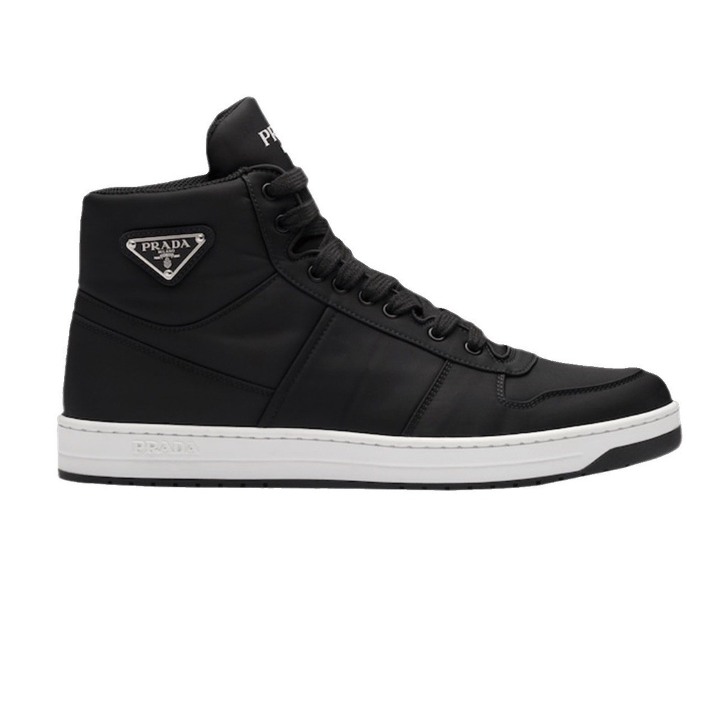 Prada Milano Black Re-Nylon High Top Sneakers Triangle Logo Womens ret $1100